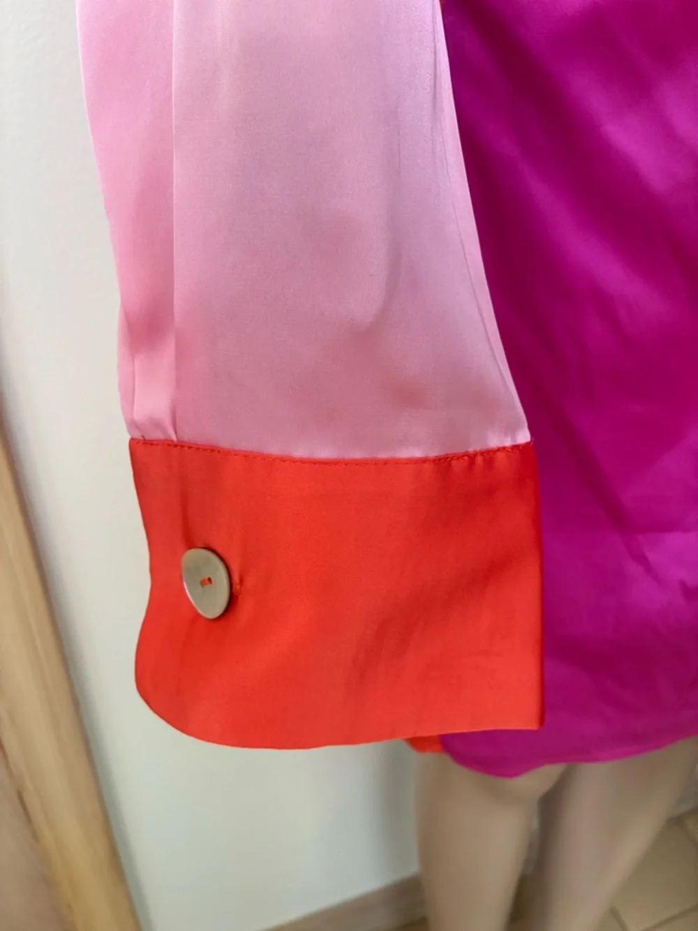 Fashion Nova Pink & Orange Satin Colorblock Tie-Front Mini Dress - Picture 5 of 8